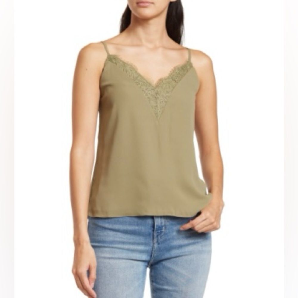 Melrose And Market Nordstrom NWT Lace Trim Adjustable Olive Green Camisole Top S